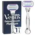 Venus Deluxe Smooth Platinum Maquinilla de Depilación Para Mujer + 1 Cuchilla de Recambio, 5 Hojas Para Proporcionar Una Depilación Supersuave Y Duradera