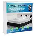 Ergo Queen Size Premium Mattress Protector, Waterproof, Breathable, Hypoallergenic, Cotton, Fitted Sheet Style, 6"-21" Deep Pocket, Soft, College Dorm, New Home, Apartment Essentials, Washable