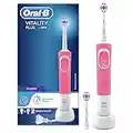 Oral-B Vitality Plus Electric Toothbrush, 1 Handle, 2 3D White Toothbrush Heads, 1 Mode with 2D Cleaning, 2 Pin UK Plug, Pink & Blue