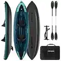 Retrospec Coaster 2 Person Inflatable Kayak - Portable 600-Denier Ripstop Polyester Blow up Kayak - Includes Double-Sided Paddle, Hand Pump & Carrying Bag - Ocean Blue