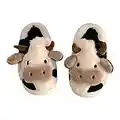 Gaolinci Cartoon Cow Cotton Slippers, Winter Indoor Outdoor Slippers for Women, Cow, 10 Women/9 Men