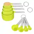 Set di 8 misurini riutilizzabili in plastica e misurini, 4 tazze di misura + 4 cucchiai dosatori per misurare ingredienti secchi e liquidi (verde scuro)