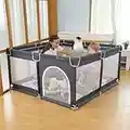 YOBEST Baby Playpen, Extra Large Playyard for Baby, Play Pens for Babies and Toddlers, Sturdy Safety Huge Baby Fence Play Area Center with Gate Dark Grey