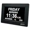 SSYA [Newest Version] 7 Inch Calendar Clock - 12 Alarm Options, Level 5 Auto Dimmable Display,Extra Large Impaired Vision Digital Clock with Non-Abbreviated Day & Month Alarm Clock (7 inch)