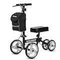 ELENKER Steerable Knee Walker with 10" Front Wheels Deluxe Medical Scooter for Foot Injuries Compact Crutches Alternative Black