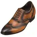 CALTO Men's Invisible Height Increasing Elevator Shoes - Premium Leather Lace-up Wing-tip Dress Formal Oxfords - 2.8 Inches Taller, Brown, 8