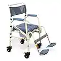 SolutionBased 100% Aluminum Folding Travel Shower Chair | No Tools Required | Optional Bag not Included | Use as Commode or Wheelchair | Flip Footrests & Removable | Perfect for Travel Use