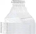 30 Quality Wooden Hangers - Slightly Curved Hanger 30-Pack Sets - Solid Wood Coat Hangers with Stylish Chrome Hooks - Heavy-Duty Clothes, Jacket, Shirt, Pants, Suit Hangers (White, 30), 17.5 inch