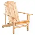 Outsunny Silla Adirondack de Madera Silla de Jardín con Reposabrazos y Respaldo Alto para Terraza Balcón Exterior 72,5x97x93 cm Natural