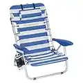 SONGMICS Beach Chair, Folding Camping Chair, Portable Outdoor Chair, Carry as a Backpack, with Adjustable Backrest, Headrest, Armrest, 2 Side Pockets, Blue and White GCB62BU