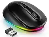 Seenda Wireless LED Mouse, Rechargeable Computer USB Cordless Mice Mouse for Laptop, Adjustable DPI, Quiet Click LED Rainbow Lights for PC Gaming, Ambidextrous, Kids, Chromebook, Black