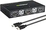 AIMOS Conmutador KVM HDMI, USB KVM Switch 2 Puertos Ordenador KVM Interruptor Teclado Ratón Switcher Box Soporte 4K @ 30Hz 3D para portátil, PC, HDTV - con 2 Cables USB, 1 Cable HDMI