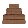 SUPERIOR Juego de 6 toallas sólidas de algodón de secado rápido, paños de 13 x 13 pulgadas, toallas de mano de 16 x 30 pulgadas, toallas de baño de 30 x 52 pulgadas, chocolate, 6 piezas