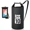 Coolzon Bolsa Estanca y Bolsa Impermeable para Teléfono Celular, Bolsa Seca con Correa de Hombro Ajustable,Bolsa Waterproof para Botas de Kayak, Pesca, Rafting, Camping, 10L Negro