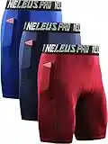 NELEUS Men's Compression Short with Pocket Dry Fit Yoga Running Shorts Pack of 3, 6063 Blue/Navy/Red,3 Pack, XX-Large