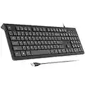 Computer Keyboard Wired, Plug Play USB Keyboard, Low Profile Chiclet Keys, Large Number Pad, Caps Indicators, Foldable Stands, Spill-Resistant, Anti-Wear Letters for Windows Mac PC Laptop, Full Size