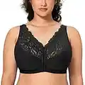 DELIMIRA Femme Soutien Gorge Fermeture Devant Non Rembourré Dentelle Grande Taille sans Armature Noir 110C