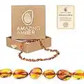 Amazing Amber Necklace - 100% Authentic Amber (Rich Honey, 13.5 inches), Certified Amber Necklace with Safety Clasp and Knotted Beads. Real Amber Necklace