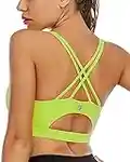 RUNNING GIRL Soutien-gorge de sport à bretelles pour femme, soutien-gorge de yoga croisé sexy avec bonnets amovibles, Citron électrique, Taille L