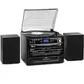 AUNA 388-DAB+ - Chaîne HiFi, Radio CD, 2 Enceintes, Fonction BT, Tuner Radio FM/Dab+, Platine Vinyle, Lecteur CD avec MP3, 2 platines Cassette, USB et SD, Fonction d'encodage - Noir