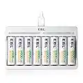 EBL 8Pcs Piles Rechargeables AA 2800mAh avec Chargeur de Piles Rapide Individuel 9010, Chargeur de Piles AA AAA Ni-MH avec Indicateur LED Intelligent, Charge Rapide de 8 Slots Indépendants