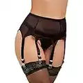 comeondear Women Mesh Suspender Belt Garter Plus Size Lingerie Set with 6 Adjustable Straps and a Matching Thong Black