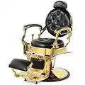 Artist hand Retro Barber Chair Heavy Duty Barber Chairs Vintage Salon Chair Hydraulic Recline Beauty Spa Styling Equipment Rounded Cushioning with Puckered Button (Gold)