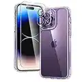 TAURI 5 in 1 Compatibile con Cover iPhone 14 Pro, con 2 Pellicole in Vetro Temperato + 2 Pellicole per Fotocamera [Protezione Militare] Custodia Anti-shock e Anti-ingiallimento-Trasparente