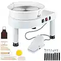 VEVOR Pottery Wheel, 11in Ceramic Wheel Forming Machine, 0-300RPM Speed Manual Adjustable 0-7.8in Lift Leg, Foot Pedal Detachable Basin, Sculpting Tool Accessory Kit for Work Art Craft DIY, White