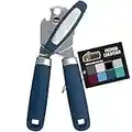 The Original Gorilla Grip Heavy Duty Stainless Steel Smooth Edge Manual Hand Held Can Opener With Soft Touch Handle, Rust Proof Oversized Handheld Easy Turn Knob, Best Large Lid Openers, Blue