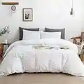 WARMDERN Duvet Cover Set Queen Size, 3pcs Washed Microfiber White Bedding Set, Soft Breathable Striped Textured Seersucker Duvet Cover with Zipper Closure & Corner Ties(White, Queen)