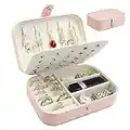 SYCARON Jewelry Box Organizer for Women, Travel Portable Jewelry Case Storage Box PU Leather for Girls Earring Rings Necklace Bracelets, Double Layer, Pink