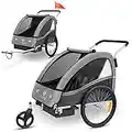 KESSER® Kinderanhänger Fahrradanhänger Sport-RX 2 in 1 Joggerfunktion Kinderfahrradanhänger + 5-Punkt Sicherheitsgurt 360Ḟ-Vorderrad Jogger Buggy Fahrrad Anhänger 1 bis 2 Kinder max. 40kg, Hellgrau