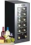 CAMRY Nevera para vino, 33 litros, 12 botellas, refrigerador de vino, minibar, con puerta de cristal, iluminación LED