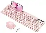Vivefox Pink Wireless Keyboard with Phone Holder USB A & Type C Receiver Rose Gold Keyboard and Mouse Compatible for Windows, Mac, MacBook/Air/Pro Computer