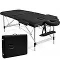 Giantex 84" Massage Table Professional Portable Massage Bed, 2 Folding Lightweight Massage Bed, Aluminum Frame, Height Adjustable, Face Cradle & Side Armrests, Salon Spa Tattoo Bed with Carry Case