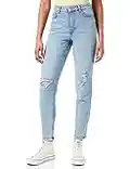 PIECES Pckesia Mom HW ANK DST JNS Lb142 Noos BC Jeans, Mezclilla De Color Azul Claro, XS para Mujer