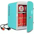 Koolatron retro Mini Portable Fridge, 4L Compact Refrigerator for Skincare, Beauty Serum, Face Mask, Personal Cooler, Includes 12V and AC Cords, Desktop Accessory for Home Office Dorm Travel, Aqua