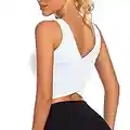 Rekita Workout Cross Back Crop top for Women Athletic Tank Top Longline Sports Bra White