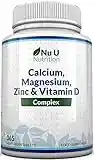 Calcium, Magnesium, Zinc & Vitamin D Supplement | 365 Vegetarian Tablets | 6 Month Supply of Nu U Nutrition Osteo Supplement