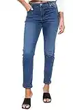 EX M&S Womens Mom Jeans Ladies High Waisted Relaxed Fit Stretch Blue Denim Pants (8 Regular, Denim)