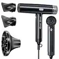 K&K Professional Hair Dryer, 110000 RPM/m Brushless Motor Ionic 1800W Blow Dryer, Low Noise Fast Drying 340g Lightweight Dryer with 3 Speeds 3 Heating for Home, Salon and Travel, Black