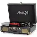 Vinyl Record Player 3-Speed Bluetooth Suitcase Portable Belt-Driven Record Player with Built-in Speakers RCA Line Out AUX in Headphone Jack Vintage Turntable