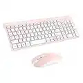 cimetech Teclado y Ratón Inalámbrico, 2.4G Combo Teclado Raton Inalambrico Español 2 en 1 USB Ultra Delgado Silencioso Mouse,Packs de Teclado y Ratón para PC/Laptops/Ordenador/Escritori （Rosa）