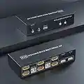 Dual Monitor KVM Switch HDMI 2 Port, 4K@60Hz KVM Switch 2 Monitore 2 Computer mit Audio Mikrofon Ausgang und 3 USB Ports, Tastatur Video Maus Peripheriegeräte Umschalter für 2 PCs Dual Monitore