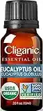 Cliganic USDA Organic Eucalyptus Essential Oil, 100% Pure | Natural Aromatherapy Oil for Diffuser Steam Distilled | Non-GMO Verified