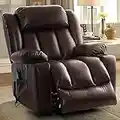 COOSLEEP Large Power Lift Recliner Chair with Massage and Heat for Elderly, Overstuffed Wide Recliners, Breathable Leather with Breathable microporous, USB Ports, 2 Cup Holders (Brown)