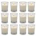 Set of 12 White Votive Candles Clear Glass Filled Unscented Soy Wax Candle for Home Décor Spa Weddings Birthday Holidays Party and DIY