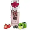 CampTeck U4277 1 Litro 1000 ml Frutas Botella Agua Infusor (Plástico Tritan Sin BPA) Esencia Infusión con Tapa a Prueba de Fugas + Cierre y Asa - Rosa