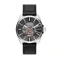 Diesel Men's 44mm MS9 Automatic Stainless Steel and Leather Mechanical Watch, Color: Silver, Black (Model: DZ1966)